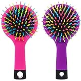 Pack of 2 Rainbow Volume Brushes Detangling Hair Brushes Hair Curl Straight Magic Combs with Mirror (Pink & Purple)