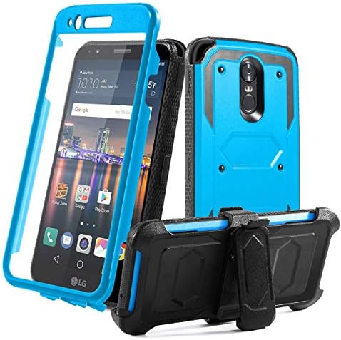 LG Stylo 3 Case,LG Stylo 3 Plus/LG Stylus 3 Case,HOKOO [Built-in Screen Protector][Kickstand][Heavy Duty] Fullbody Armor Swivel Belt Clip-Blue