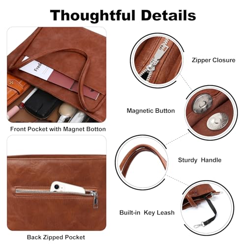Large Tote Bag for Women Work with Zipper 16L Vegan Leather Ladies Travel Purses and Handbags3