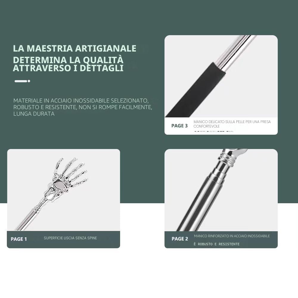 Grattaschiena, Schiena Grattaschiena Telescopico, Scratcher Posteriore Estensibile Portatile, Grattaschiena Massaggiatore, Massaggiatore Schiena, Manico Telescopico in Acciaio Inox