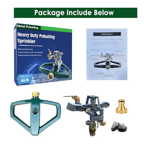 Heavy Duty Metal Pulsating Sprinkler for Yard - 360 Degree Roating Automatic Water Sprinkler for Lawn with Metal Base, Pulsating Impact Sprinklers for Large Area Covers Up to 85‘ Diameter - Image 6