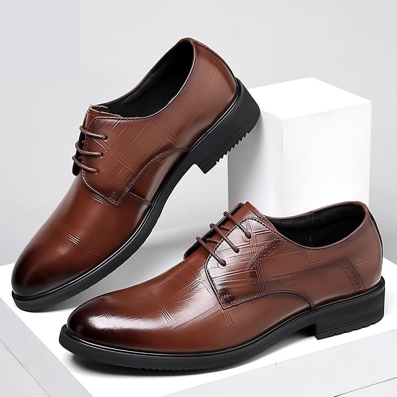 Dress Formal Shoes for Men Lace Up Round Toe Plaid Solid Color PU Leather Derby Shoes Block Heel Anti-Slip Resistant Non Slip Party2