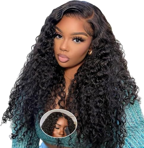 Smilenice Human Hair wig Water Wave Glueless Wigs Human Hair Pre Plucked Pre Cut HD Lace 180 Density Lace Front Wigs Ready to Wear Wigs Glueless Wig for Black Women 20 Inch