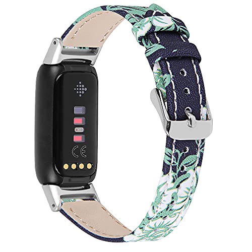 Compatible with Fitbit Luxe Bands Women&Men, Genuine Leather Replacement Floral Band Handmade Watch Straps for Fitbit Luxe Accessories (Flower2)