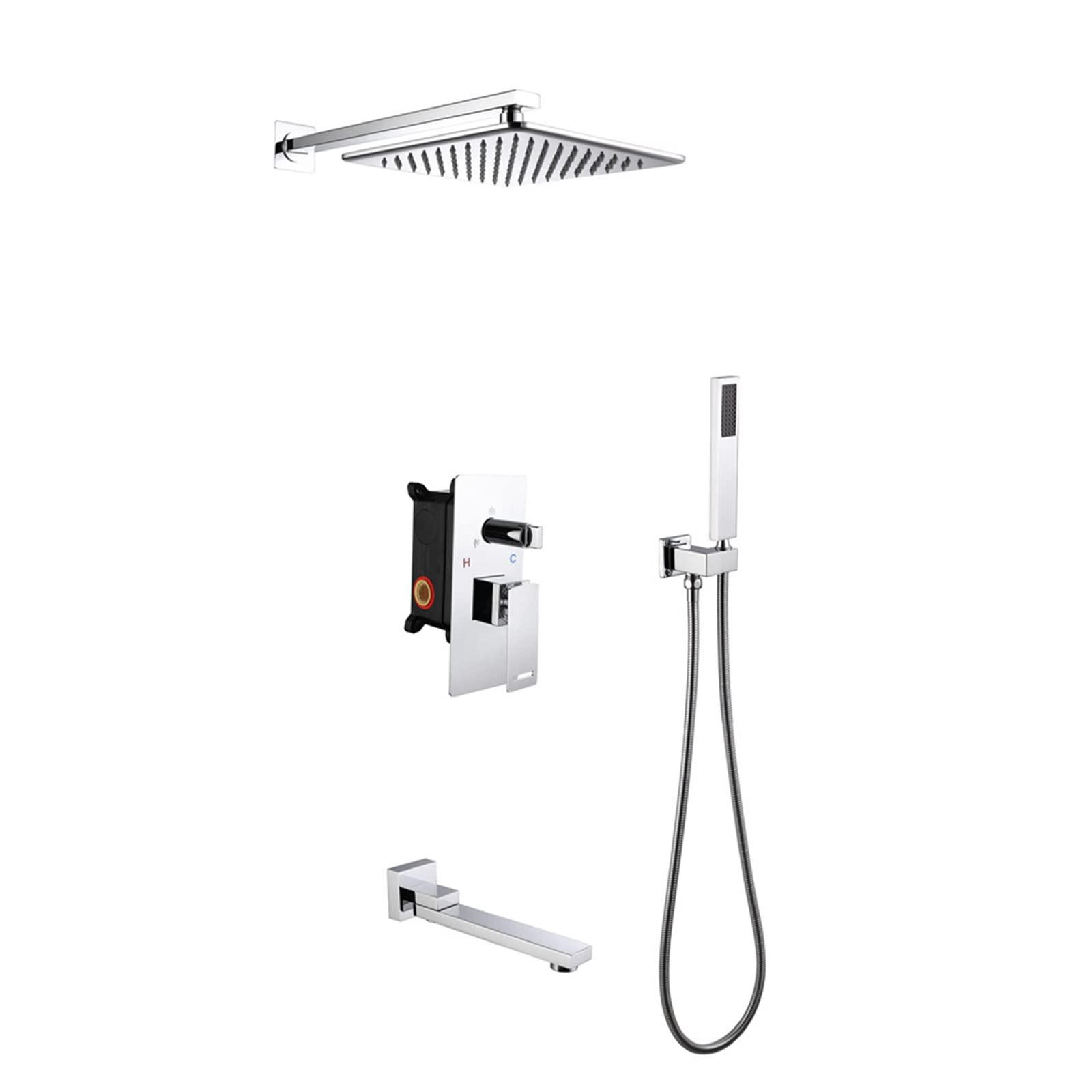 Bathroom Concealed Shower Tap System Shower Head And Hose With Bathtub Outlet Shower Mixer Set Black+Rose Gold(Chrome)
