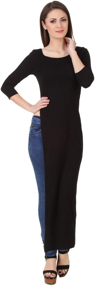 TEXCO High Slit Back Women Maxi Black Top