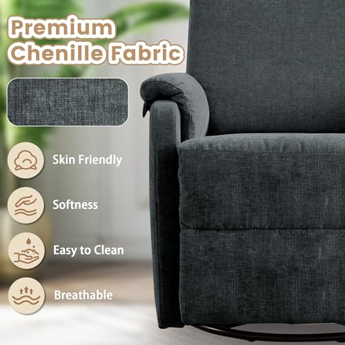 Image of Korser Recliner Chair, Swivel Rocking Recliner Chair for Adults, Glider Rocking Chair, Small Nursery Chair Recliner for Living Room, Reclining Chair with Modern-Designed Armrests,Chenille,Darkgrey