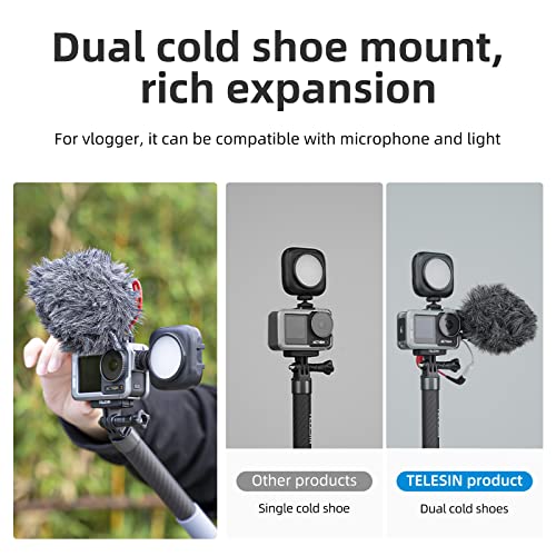 Image of TELESIN Aluminum Case Metal Cage for DJI Action 3 /4 Camera Accessories, Protective Frame Housing Fits with ND CPL Lens Filter, Skeleton Sleeve with 1 /4 Cold Shoe for Microphone & Video Light