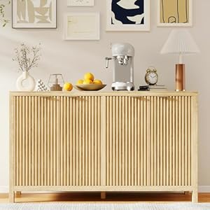 Sideboard Buffet Cabinet with Storage 55 Modern Fluted Cabinet with Doors Shelves Multifunctional Accent Console Cabinet for Home Kitchen Hallway Entryway