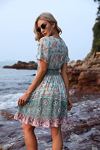 Mini robe péplum romantique verte à fleurs style bohème taille S - 7