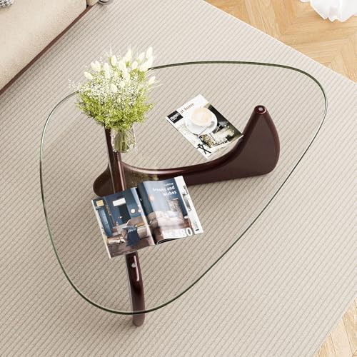 ARVORA Mid Century Modern Glass Coffee Table for Living Room Bedroom Reception Office Tables