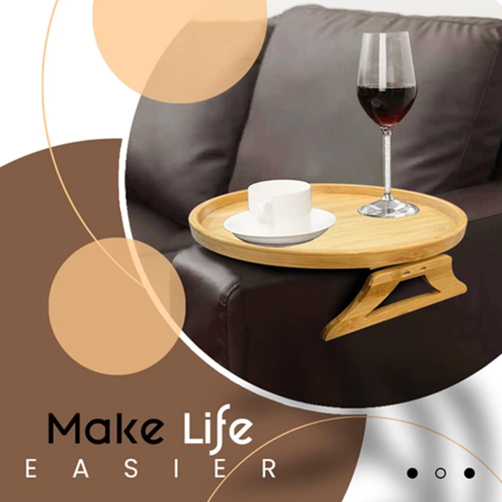 Couch Arm Table Tray, Wooden Foldable Sofa Arm Tray Clip Table for Eating Drink Snack (25 cm)