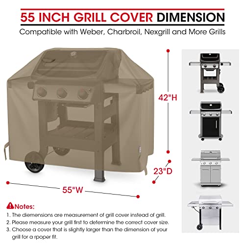Unicook Grill Cover 55 Inch, Heavy Duty Waterproof Bbq Cover With Sealed Seam, Rip And Fade Resistant Bbq Grill Cover, Compatible With Weber Charbroil Grills, 55" W X 23" D X 42" H, Neutral Taupe #TOP6