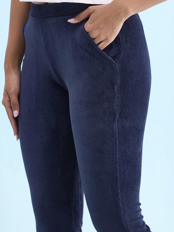 Image of GO COLORS Solid Corduroy Treggings for Women | Warmtech, Mid Rise, Side Pocket