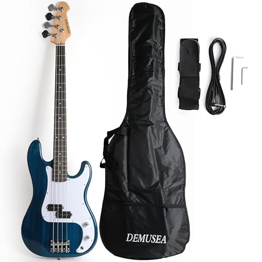 DPB-30 Full Size 4 Strings Electric Bass Guitar Beginner Starter Practic with gig bag and strap (Blue)