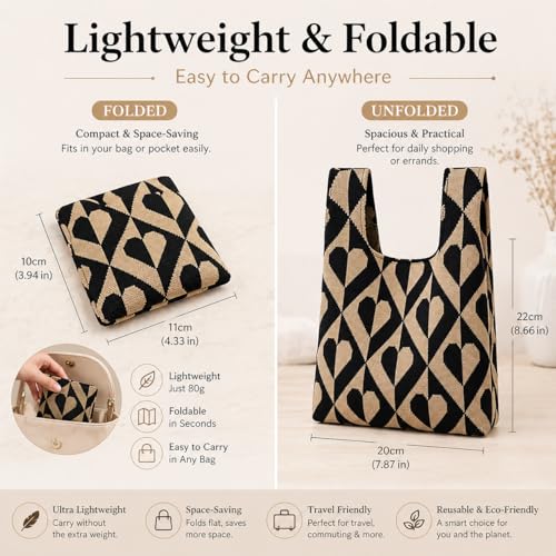 Image of Kawn Crochet Wrist Handbag for Women Wristlet Sleeve Knot Pouch Portable knitted breathable lightweight foldable Casual Small Purse Cute Tote Bag For Shopping, Dating, Travel