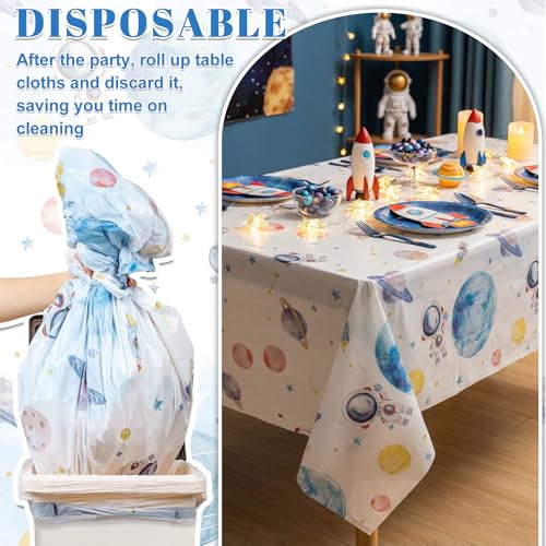 Image of NatNarr 3 Pack First Trip Around The Sun Space Tablecloths, 54 x 108 Inch | PE plastic, fits most 8-10 seat tables, wipe-clean or disposable, for 1st birthday, baby shower, space parties