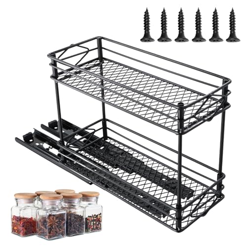 Organizador de Especias, Organizador Armario Cocina Extraible de 2 Niveles, Gran Capacidad Especiero Deslizante, Multifuncional Organizador Bajo Fregadero para Gabinetes de Cocina Baños (Negro)