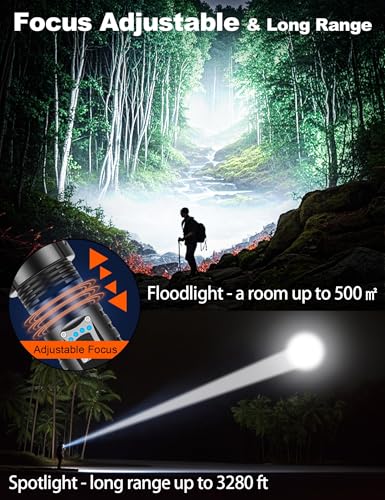 PHIXTON Rechargeable Flashlights High Lumens 10000 Super Bright Long Range 3280FT, Long Lasting 15H Powerful USB C LED Strong Flash Light High Powered, Heavy Duty, Zoomable, for Home Camping Gift