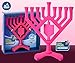 Hanukkah Menorah with Spinning Dreidel - Fits All Standard Chanukah Candles - Pink V Branch Rambam Style Chanukah Menorah with Spinning Draydel - 7.5” High - by Ner Mitzvah
