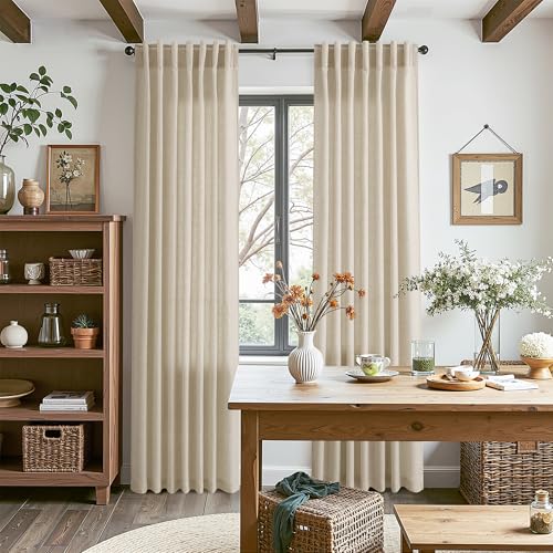 Image of Eggshell Beige Linen Curtains for Living Room 105 Inches Long Light Filtering Semi Sheer Curtain Back Tab Rustic Farmhouse Decor Burlap Luxury Boho Drapes for Bedroom Dinner Room 52x105, 2 Panels