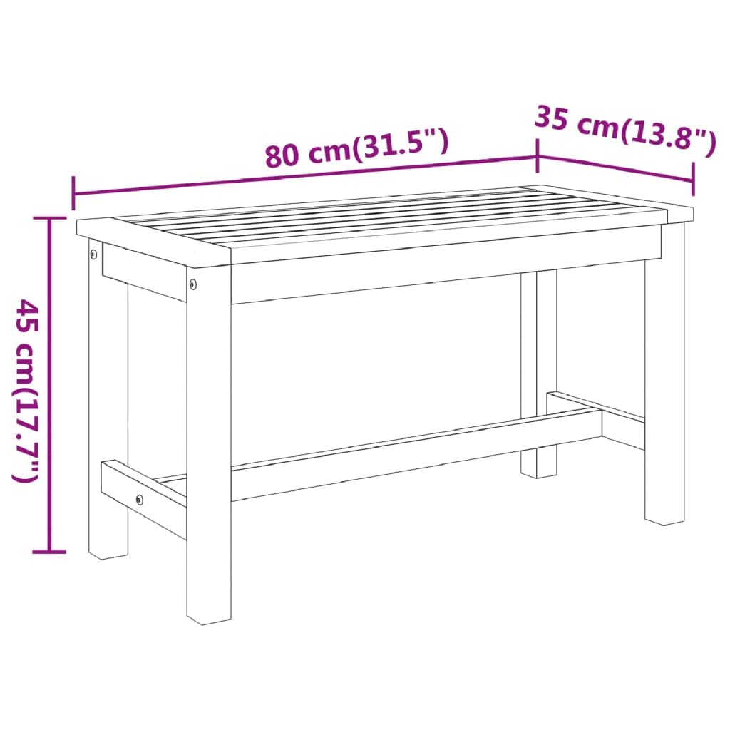Ławka ogrodowa 80 x 35 x 45 cm, wykonana z litego drewna akacjowego, wytrzymała ławka do siedzenia na zewnątrz i na taras, trwałe meble drewniane do ogrodu i werandy