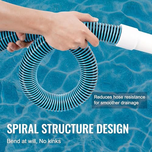 Image of FLANER 1-1 /2 inch x 15 METER Length Professional Heavy Duty Spiral Wound Swimming Pool Vacuum Hose with Kink-Free Swivel Cuff, Flexible - Connect to Vacuum Heads, Skimmer, Filter Pump Inlet, Accessories