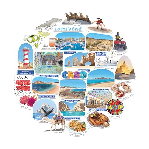 Navy Peony Cherished Cabo Travel Stickers - Hand-Illustrated Gouache, Matte, Die Cut - for Journals, Scrapbooks, Postcards (28 Pcs)