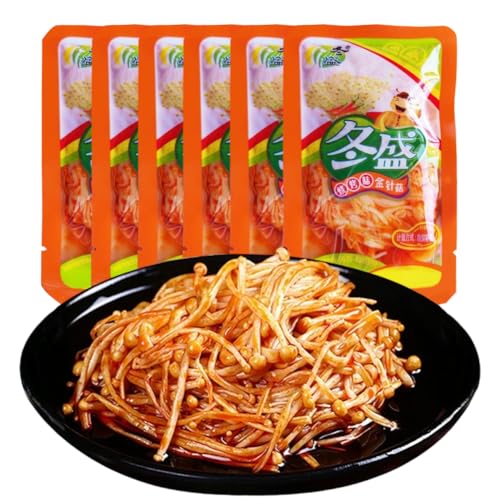 DAMAICHUHAI Spicy Enoki Mushroom Snack, 30g Per Pack, 6 Packs