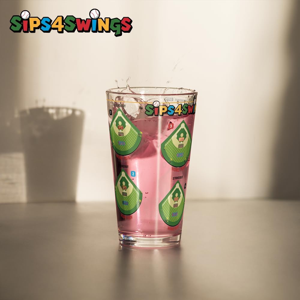 Sips4Swings - Pint Glass Baseball Game - Gifts for Ball Players Drinking Game with A Baseball Twist (2 Pack)