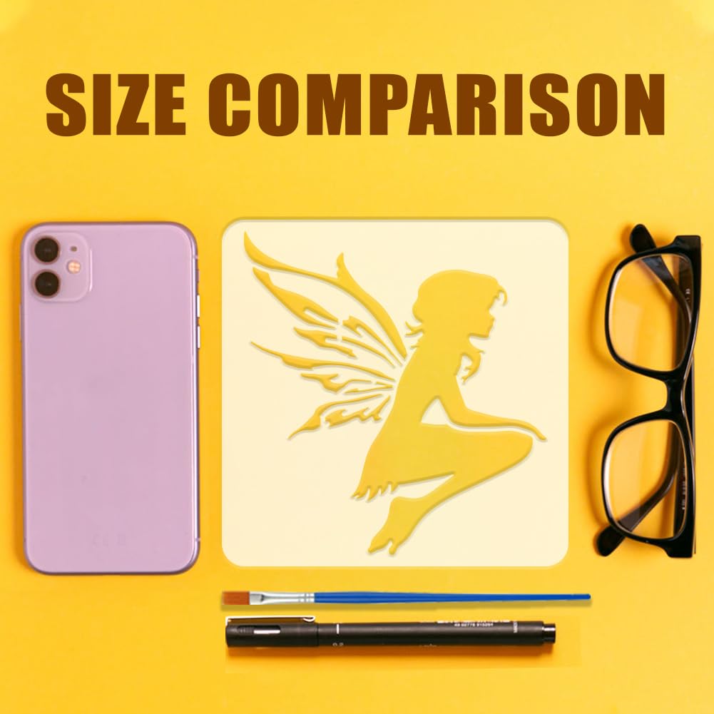 FINGERINSPIRE 6PCS Angel Silhouette Stencils for Painting with Brush 15x15cm Reusable Fairy with Wings Template Hollowed Flower Stars Butterfly Stencil Fantasy Theme Template for Wall Decoration - Image 3