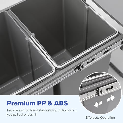 Fnova Double Pull Out Trash Can for Under Kitchen Cabinets 44 Qt with Soft-Close Slides, Under Sink Garbage Waste Recycling Bin with Lid for Cabinet, Gray by Fnova - Used condition - Image 8