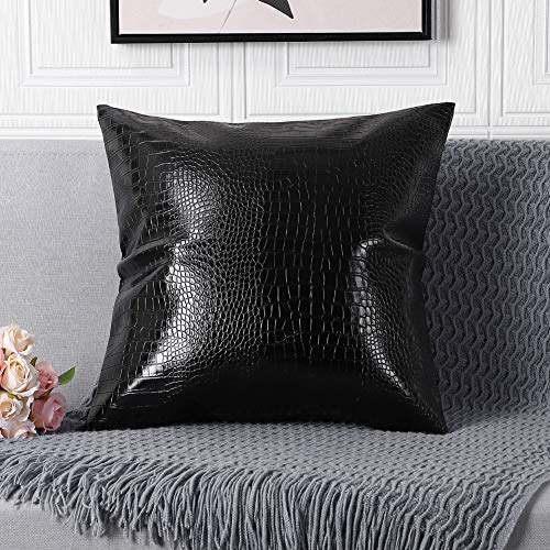 OTOSTAR Krokodilmuster PU-Leder Kissenbezug Dekorativen Wasserdicht Kissenhülle Moderne Minimalist Kissen Fall für Sofa Schlafzimmer Balkon Garten 45x45cm Schwarz