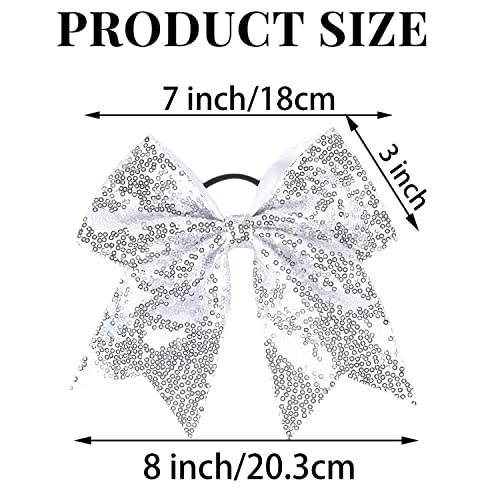 2 Pcs 8" Large Glitter Cheer Bows Sequin Cheer Hair Bows Handmade For Jumbo Cheerleading Teen Girls Sports (Silver) #TOP1