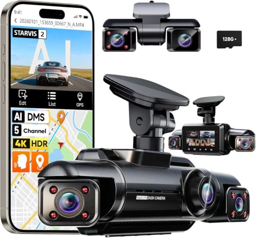 5 Channel 360° View Dash Cam Front and Rear, 4K + 3*1080P, STARVIS 2 Sensor