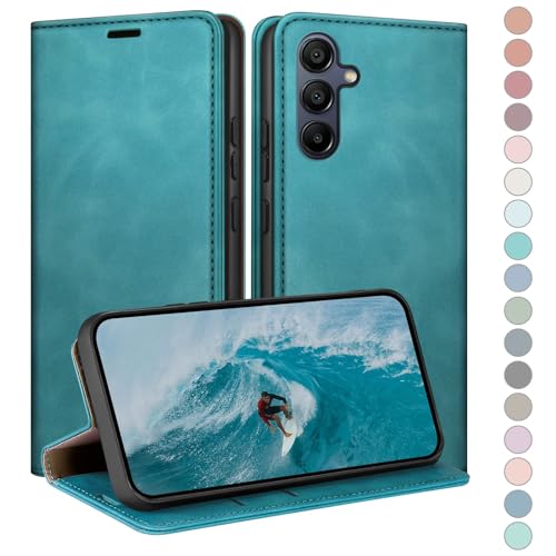 Coque Samsung Galaxy A15 5G HUOUH Étui Portefeuille en Cuir Vert Clair à Rabat