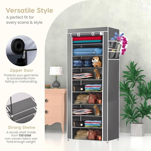 Image of ClearSpace Multipurpose Baby Wardrobe /Cabinet /Multipurpose Storage Rack, Foldable, Collapsible Fabric Wardrobe Organizer for Clothes (Plastic and Non Woven Fabric) (Gray, 9 - Layer)