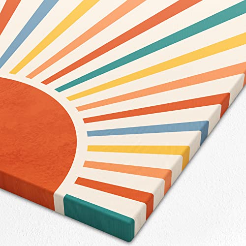 Boho Wall Art Set Of 3 Sun Wall Decor Framed Canvas Wall Art Mid-Century Modern Rainbow Red Sun Rising On The Horizon Boho Wall Decor For Bathroom, Bedroom, Living Room, Office 12 * 16Inch #TOP4