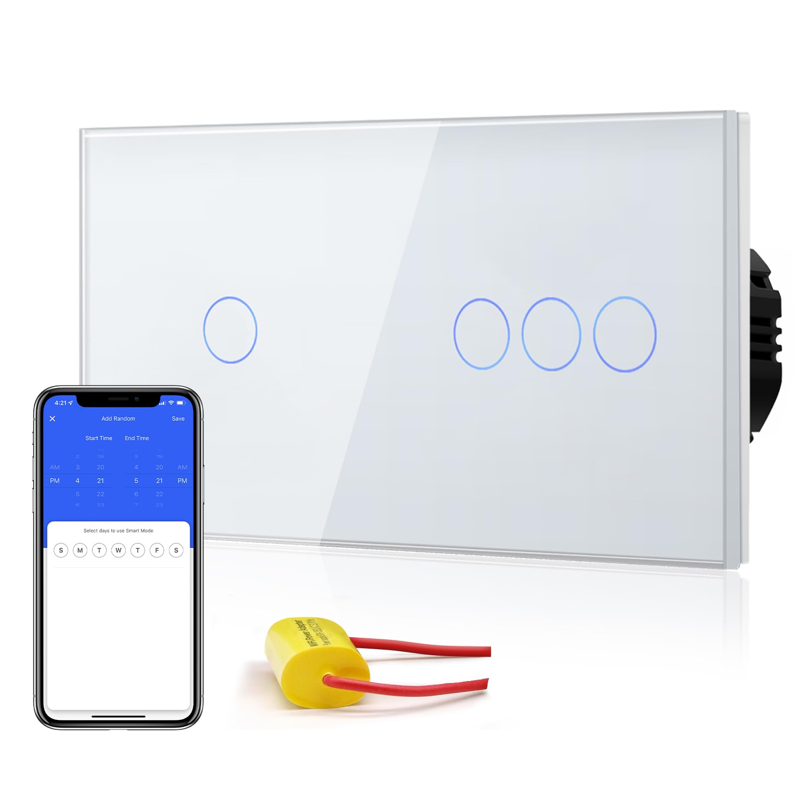 BSEED Interruttore touch WIFI intelligente, doppio interruttore della luce da parete con pannello in vetro compatibile con Alexa/Smart Life/Tuya (non necessita di cavo neutro) 1 Gang + 3 Gang 1 via