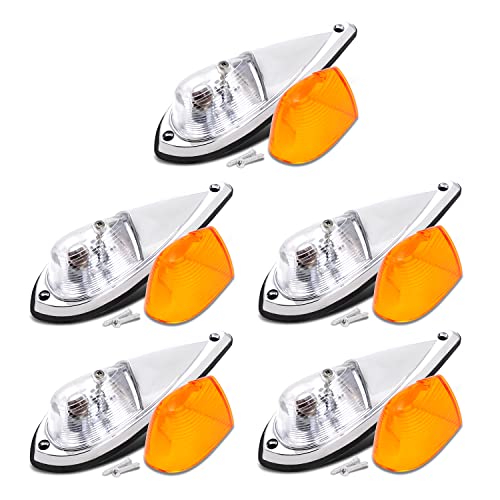 Guwa 7.8 Inch Clear Lens Amber Torpedo Cab Marker Roof Running Top Lights T10 Halogen Chrome Bezel Removable Amber Cover Trailer Heavy Duty Truck Pickup Tractor 12V Dc Pack Of 5 #TOP2