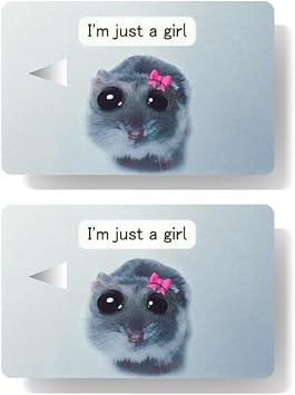 2 Pcs Im Just A Girl Hamster Credit/Debit Card Stickers - Small Chip Card Skin, Cute Sad Hamster Sticker for EBT, Transportation, Bank Card - No Bubble Anti-Wrinkle, Slim Skin Card for Girls
