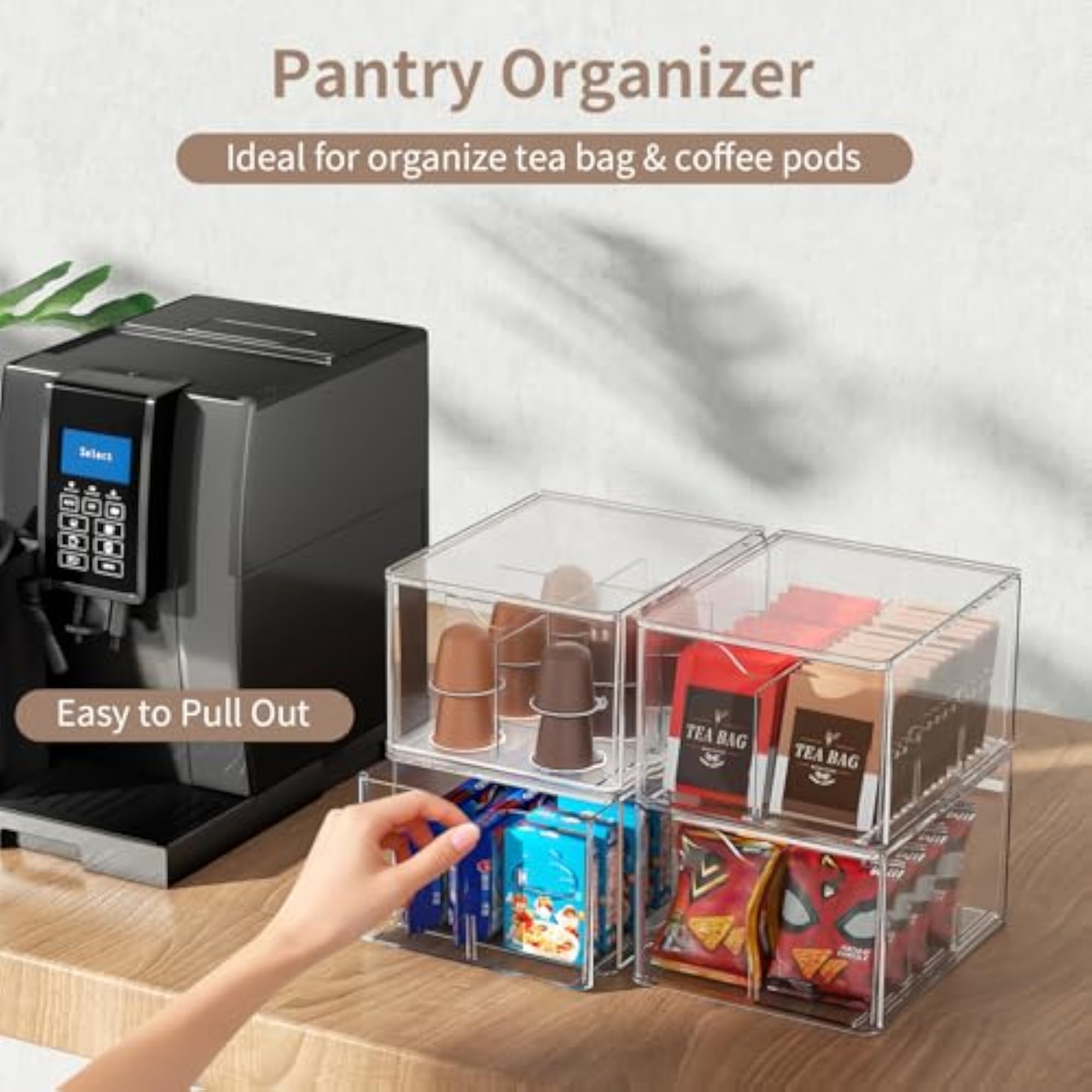 4 PCS Clear Stackable Storage Drawers, Acrylic Makeup Organizer