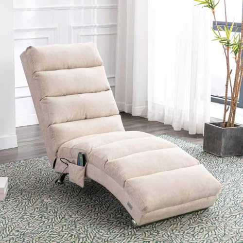 Chaise Lounge Chair Indoor with Vibration Function, Linen Upholstered Lounge