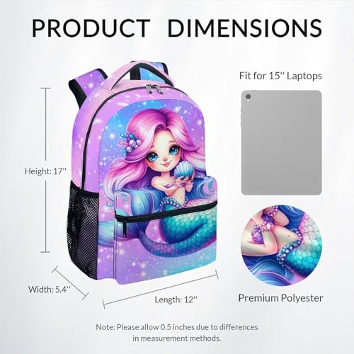 Kids Backpack for School - Mermaid Backpacks for Girls - Cute Toddler Bookbag - 17 Inch Durable Large Capacity Preschool Schoolbag2