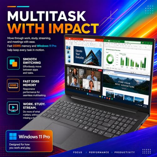 Image of Lenovo 2026 V15 Slim Laptop | 15.6 inch FHD Display | Efficient Intel Quad-Core Processor | 16GB DDR5 RAM | 512GB SSD | Wi-Fi 6 | Ethernet(RJ45) | Long Battery Life | Win 11 Pro | MS 365 for the Web