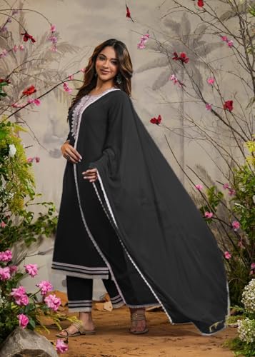 Fabnex Cotton Blend Regular Women Kurta Set (K-98-Black-L_Black