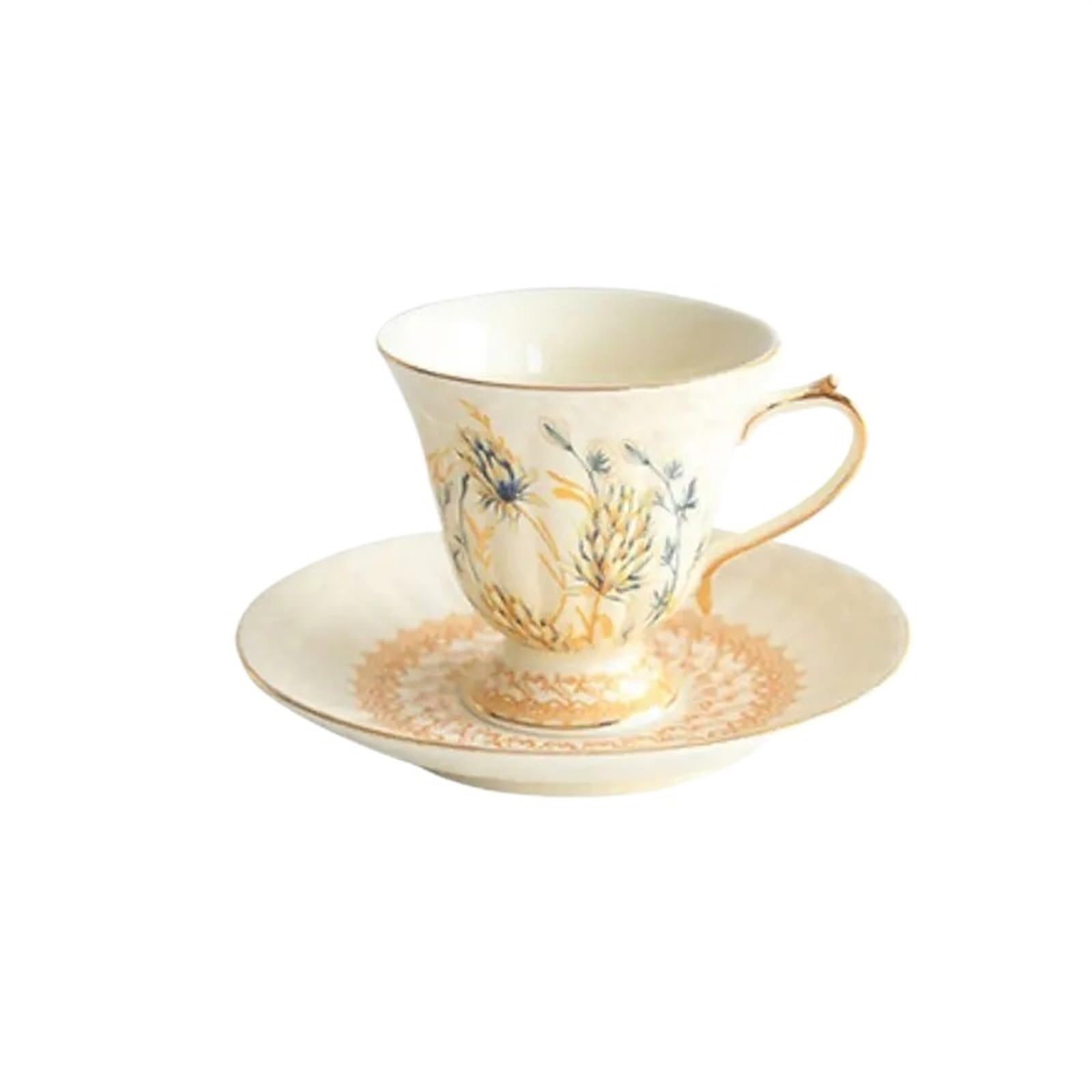 Zestaw filiżanek do herbaty i spodków, retro ulga popołudniowa herbata, filiżanka do kawy i spodki, kubek ceramiczny z uchem pszenicy, zestaw filiżanek do kawy z talerzem deserowym (zestaw filiżanek