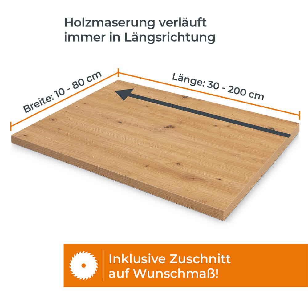 Arbeitsplatte nach Maß – HPL-beschichtete Spanplatte – 3,8 cm stark – millimetergenauer Zuschnitt (Artisan Eiche, 80 x 50 cm)