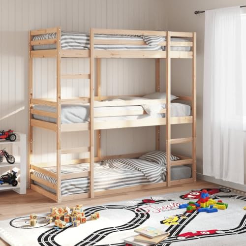 vidaXL Letto a Castello Triplo 75x190 cm in Legno Massello di Pino, letto a castello, letto triplo, letto a castello triplo per bambini