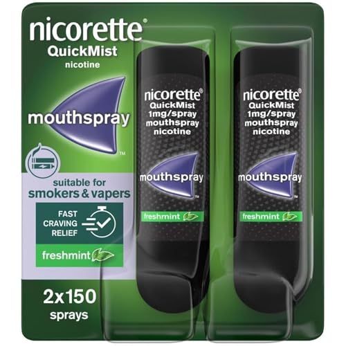 Nicorette Quickmist Mouthspray, Freshmint Nicotine Mouthspray, 2 Units x 150 Sprays (Packaging May Vary)